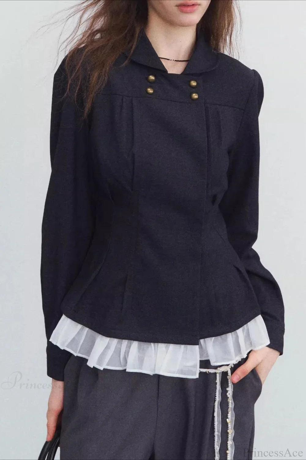 Double-breasted Denim Pleated Slim Jacket image 1