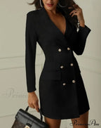 Double Breasted Long Sleeve V-neck Button Dress image 2