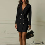 Double Breasted Long Sleeve V-neck Button Dress image 1