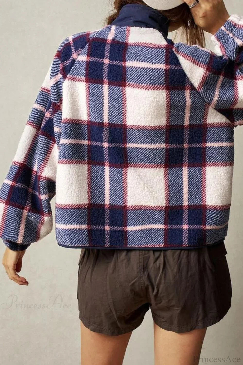 Double-Fleece Plaid Wool Long Sleeve Jacket image 3