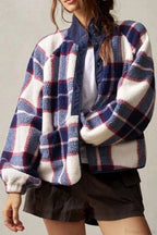 Double-Fleece Plaid Wool Long Sleeve Jacket image 1
