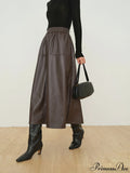 Double Pockets Graceful Leather Maxi Skirt image 1