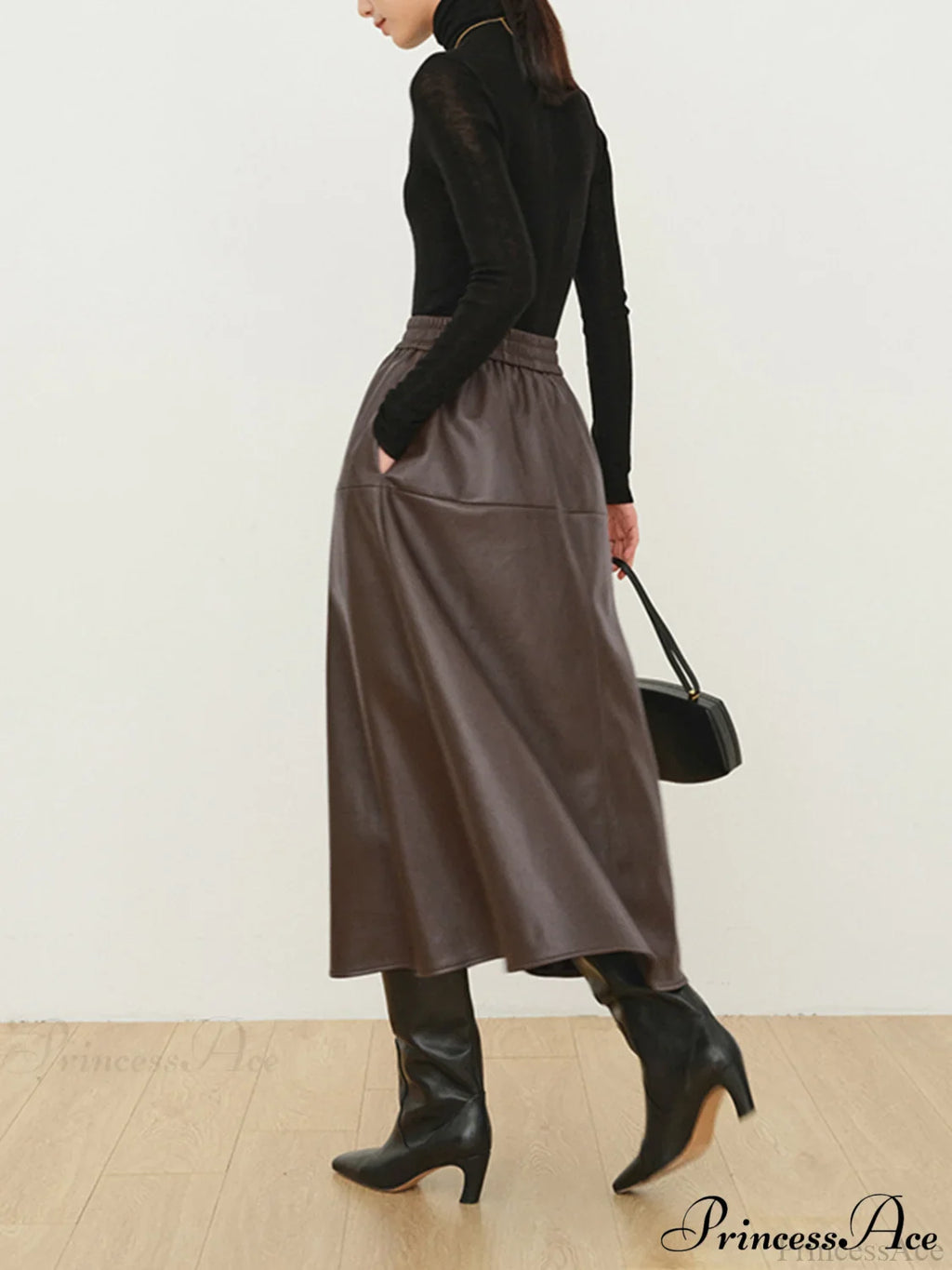 Double Pockets Graceful Leather Maxi Skirt image 3