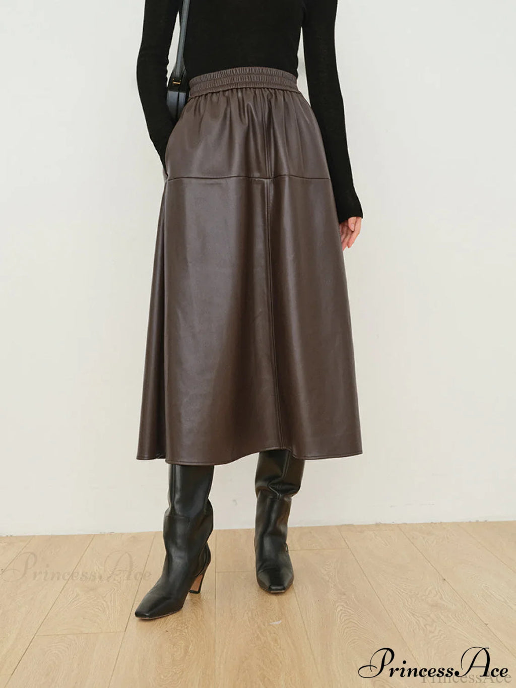 Double Pockets Graceful Leather Maxi Skirt image 5