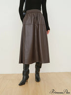 Double Pockets Graceful Leather Maxi Skirt image 5