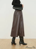 Double Pockets Graceful Leather Maxi Skirt image 2