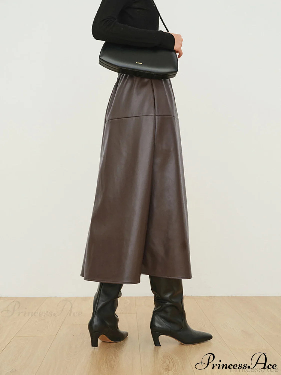 Double Pockets Graceful Leather Maxi Skirt image 2