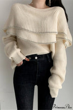 Double Ruffled Off-Shoulder French Vintage Knit Top image 3