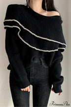 Double Ruffled Off-Shoulder French Vintage Knit Top image 5