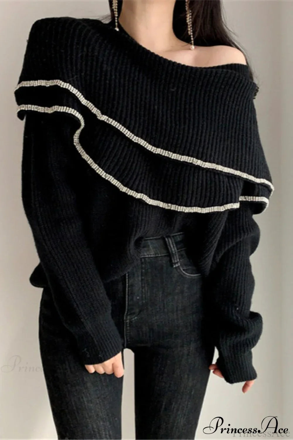 Double Ruffled Off-Shoulder French Vintage Knit Top image 5