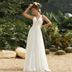 Double Strap Deep V-Neck Lace Wedding Dress image 3