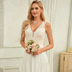 Double Strap Deep V-Neck Lace Wedding Dress image 1