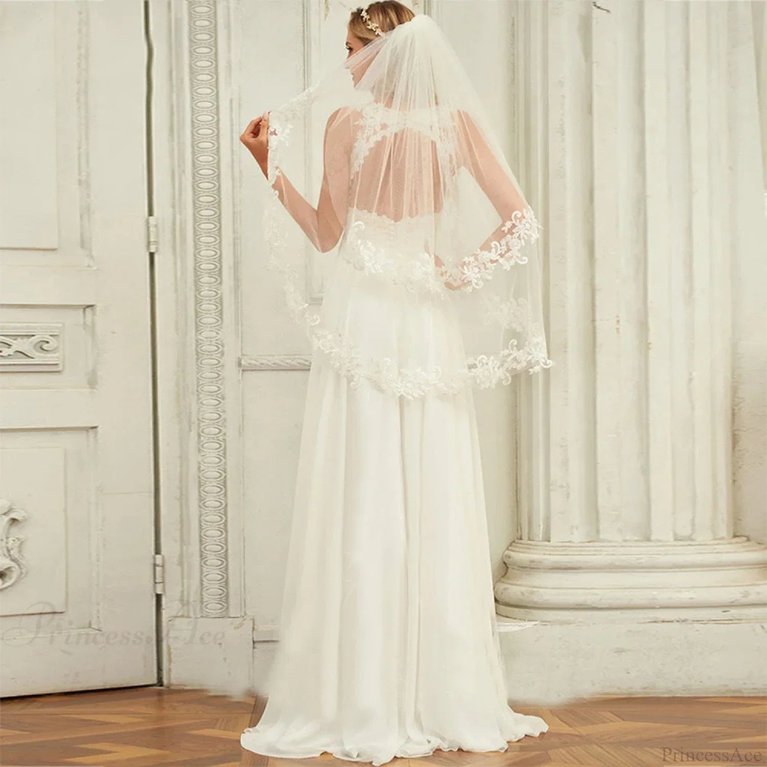 Double Strap Deep V-Neck Lace Wedding Dress image 2