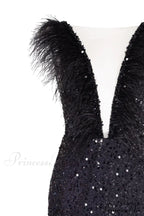 Dramatic Cocktail Dress On Straps Trendy Decorated With Sequins And Feathers image 5
