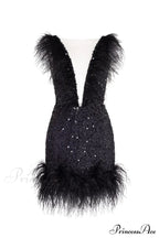 Dramatic Cocktail Dress On Straps Trendy Decorated With Sequins And Feathers image 4