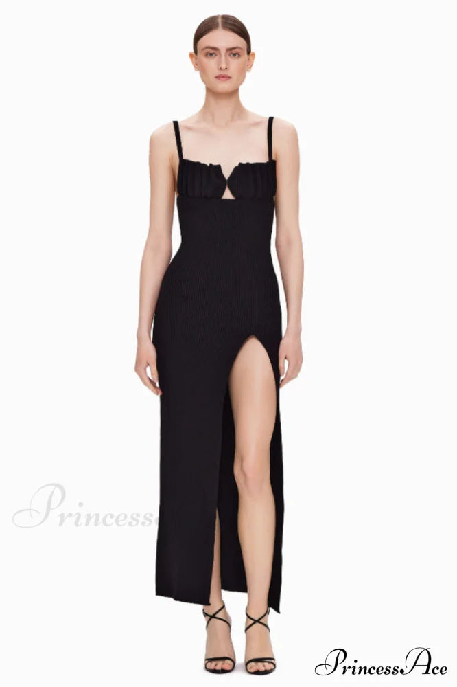 Draped Bustier Stylish Ribbed Midi Dress image 5