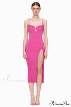 Draped Bustier Stylish Ribbed Midi Dress image 12
