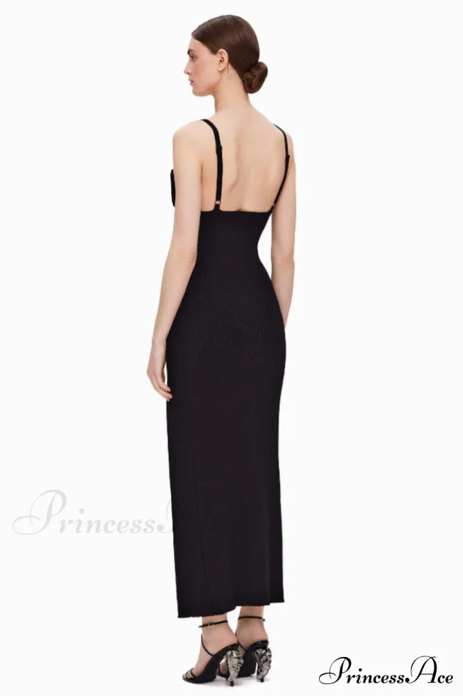 Draped Bustier Stylish Ribbed Midi Dress image 7