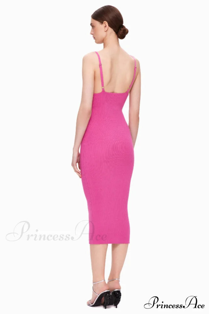 Draped Bustier Stylish Ribbed Midi Dress image 13
