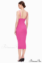 Draped Bustier Stylish Ribbed Midi Dress image 13