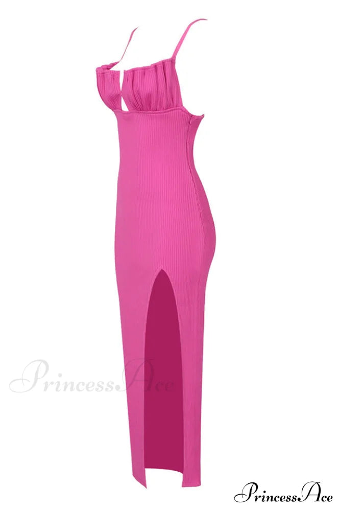 Draped Bustier Stylish Ribbed Midi Dress image 15