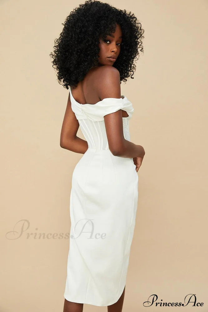 Draped Diva One-Shoulder Charming Corset Bodycon Midi Dress image 17