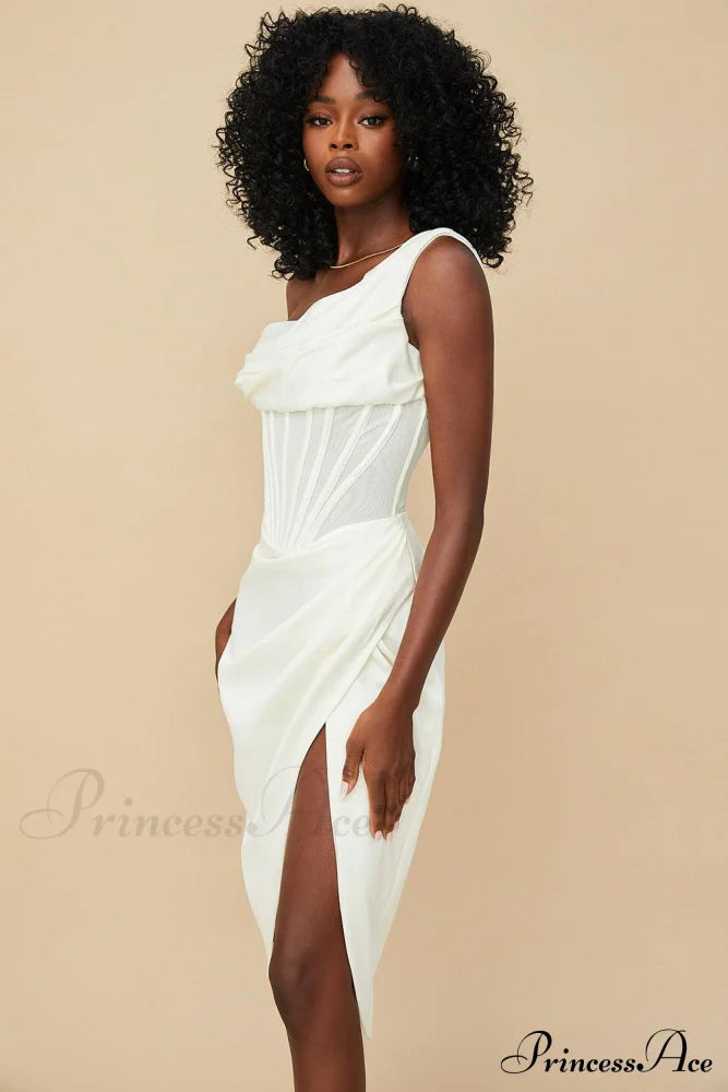 Draped Diva One-Shoulder Charming Corset Bodycon Midi Dress image 18
