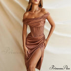 Draped Diva One-Shoulder Charming Corset Bodycon Midi Dress image 10