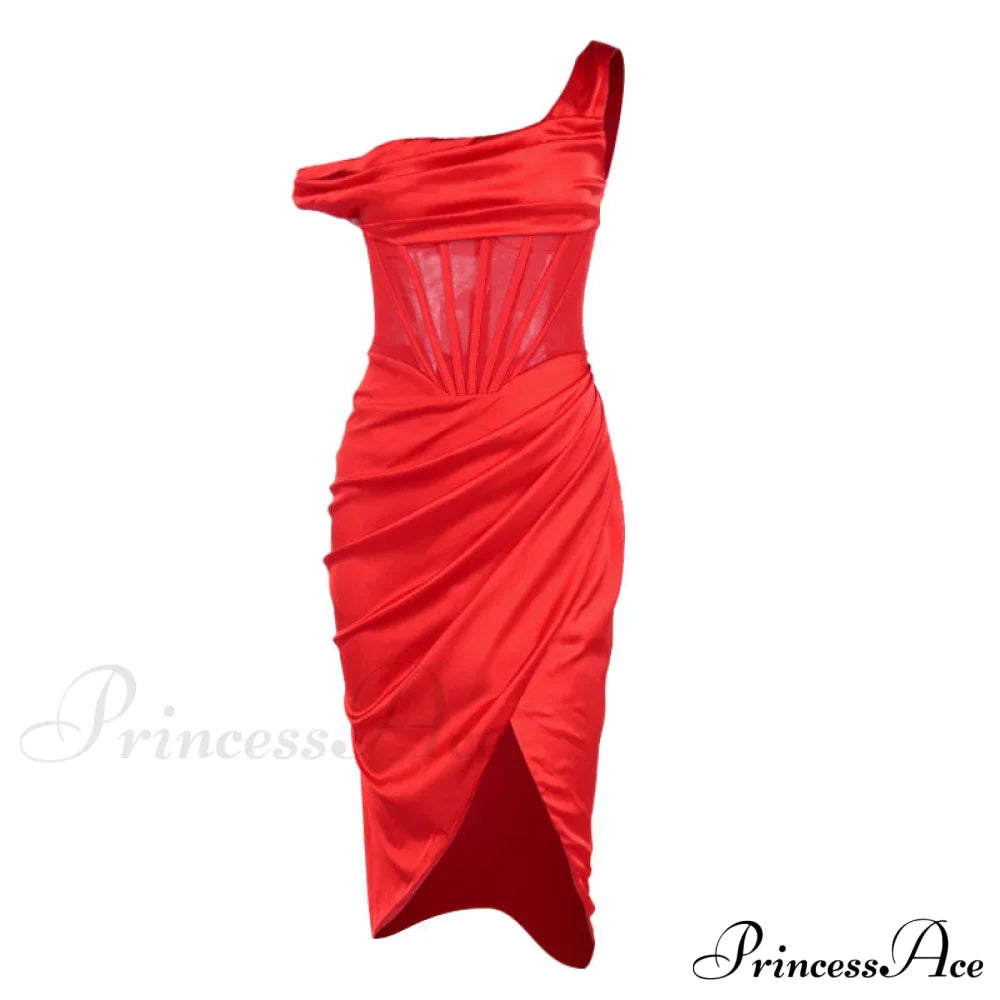 Draped Diva One-Shoulder Charming Corset Bodycon Midi Dress image 20