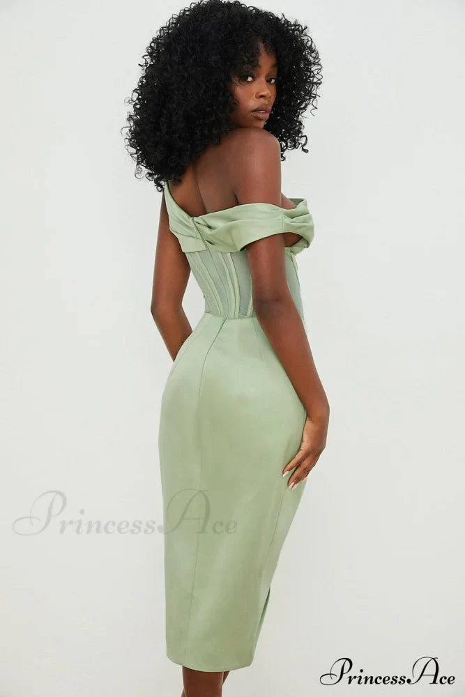 Draped Diva One-Shoulder Charming Corset Bodycon Midi Dress image 7