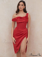 Draped Diva One-Shoulder Charming Corset Bodycon Midi Dress image 6