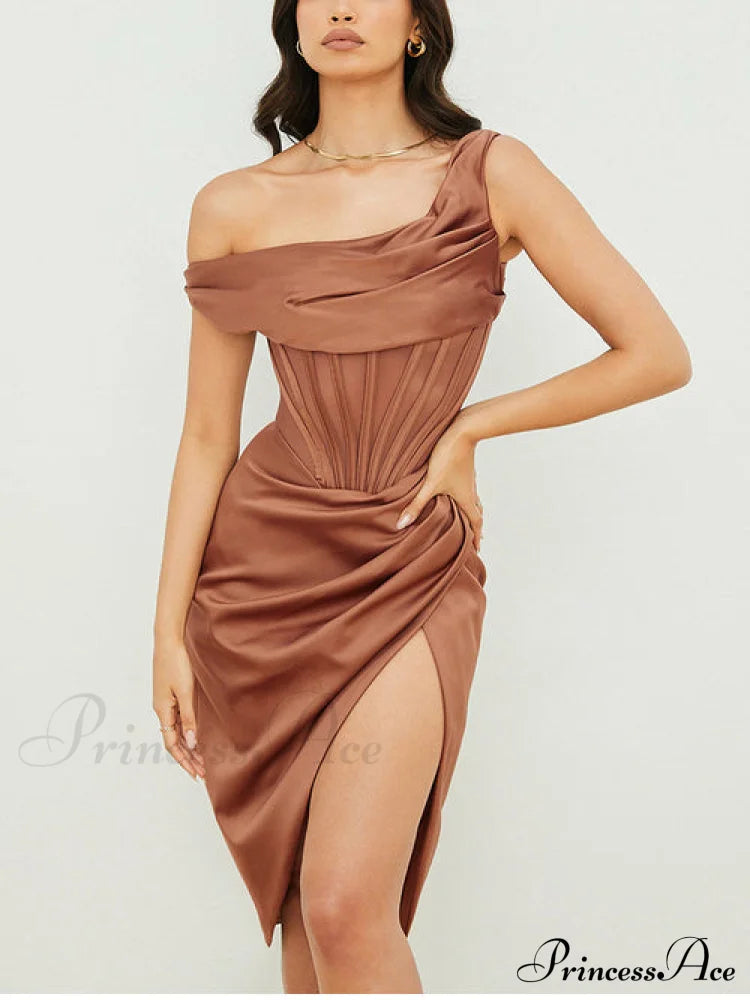 Draped Diva One-Shoulder Charming Corset Bodycon Midi Dress image 1