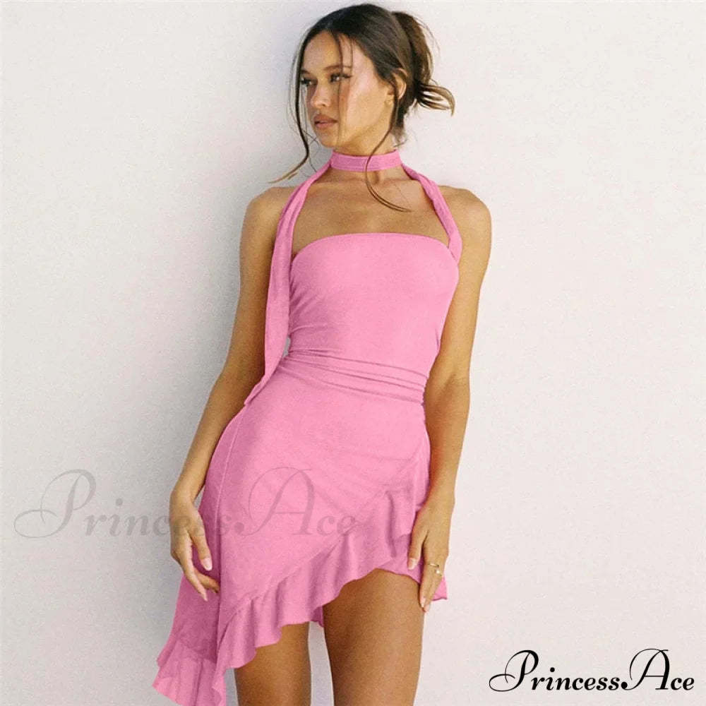 Draped Frill Stylish Tube Mini Dress image 8