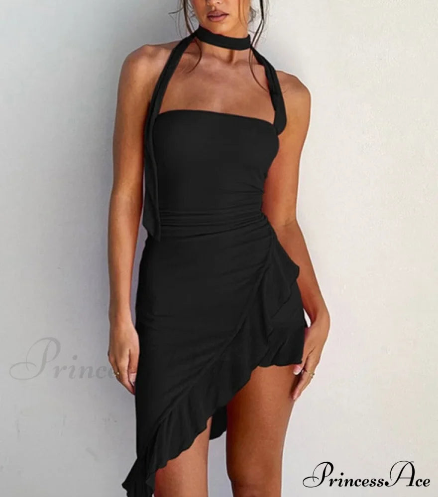 Draped Frill Stylish Tube Mini Dress image 2