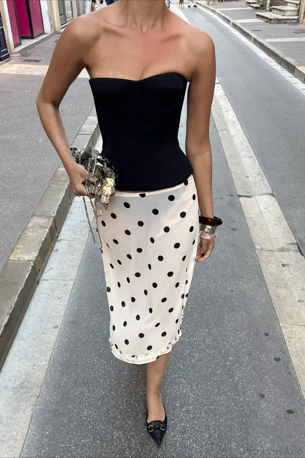 Draped Polka Dot High Waist Skirt image 2