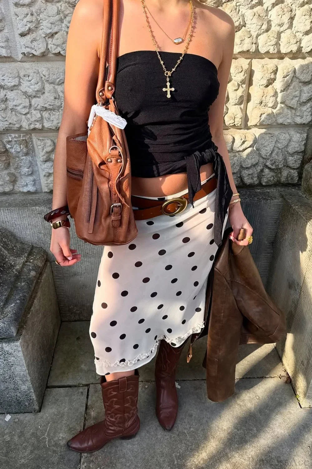 Draped Polka Dot High Waist Skirt image 1