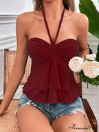 Drawstring Bust Tie Backless Halter Top image 8