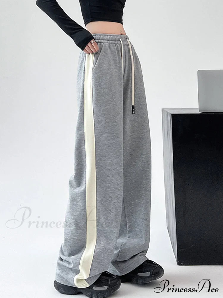Drawstring Contrast Trim Trendy Wide Leg Sweatpants image 6