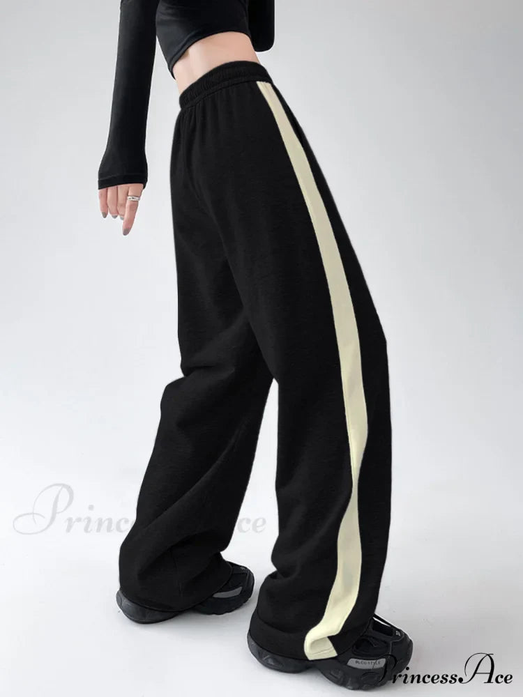 Drawstring Contrast Trim Trendy Wide Leg Sweatpants image 4