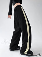 Drawstring Contrast Trim Trendy Wide Leg Sweatpants image 4