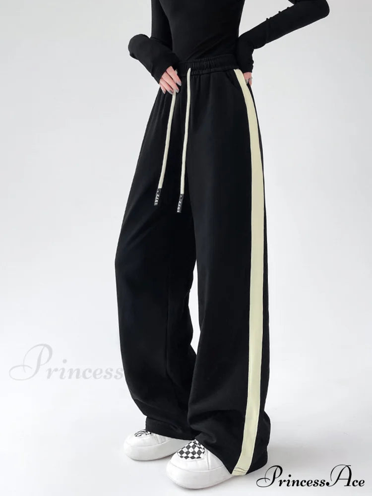 Drawstring Contrast Trim Trendy Wide Leg Sweatpants image 3