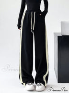 Drawstring Contrast Trim Trendy Wide Leg Sweatpants image 2