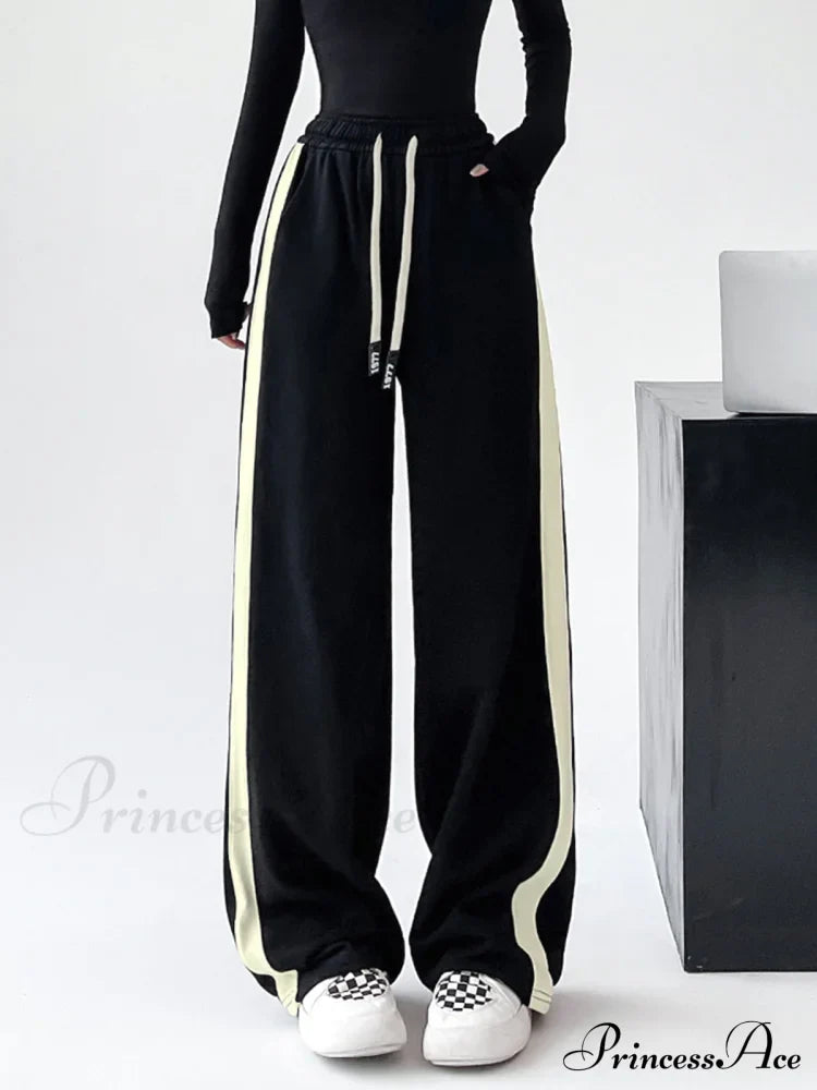 Drawstring Contrast Trim Trendy Wide Leg Sweatpants image 2