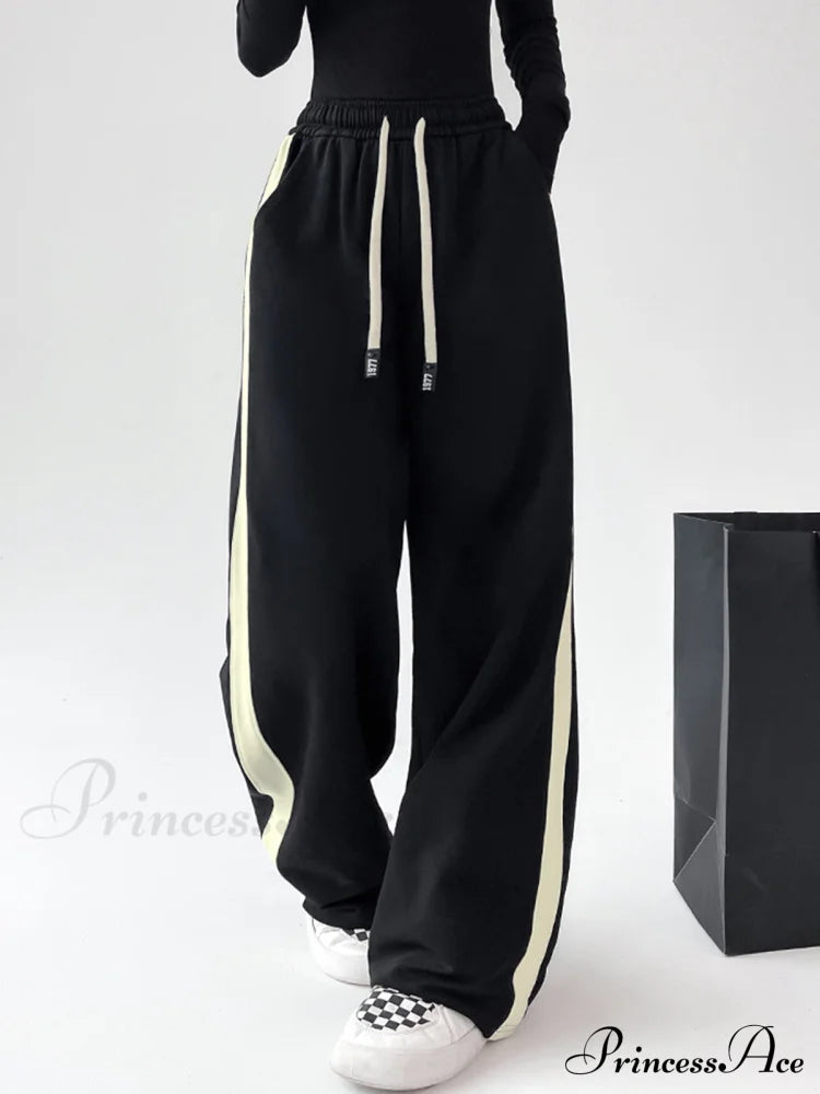 Drawstring Contrast Trim Trendy Wide Leg Sweatpants image 1