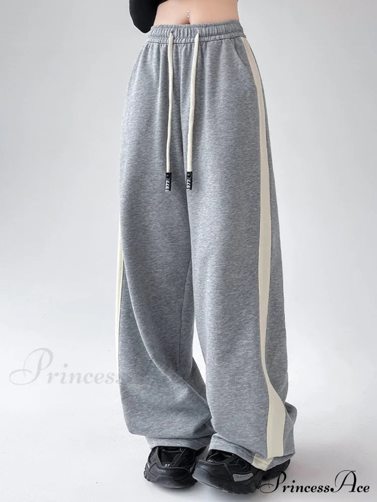 Drawstring Contrast Trim Trendy Wide Leg Sweatpants image 5