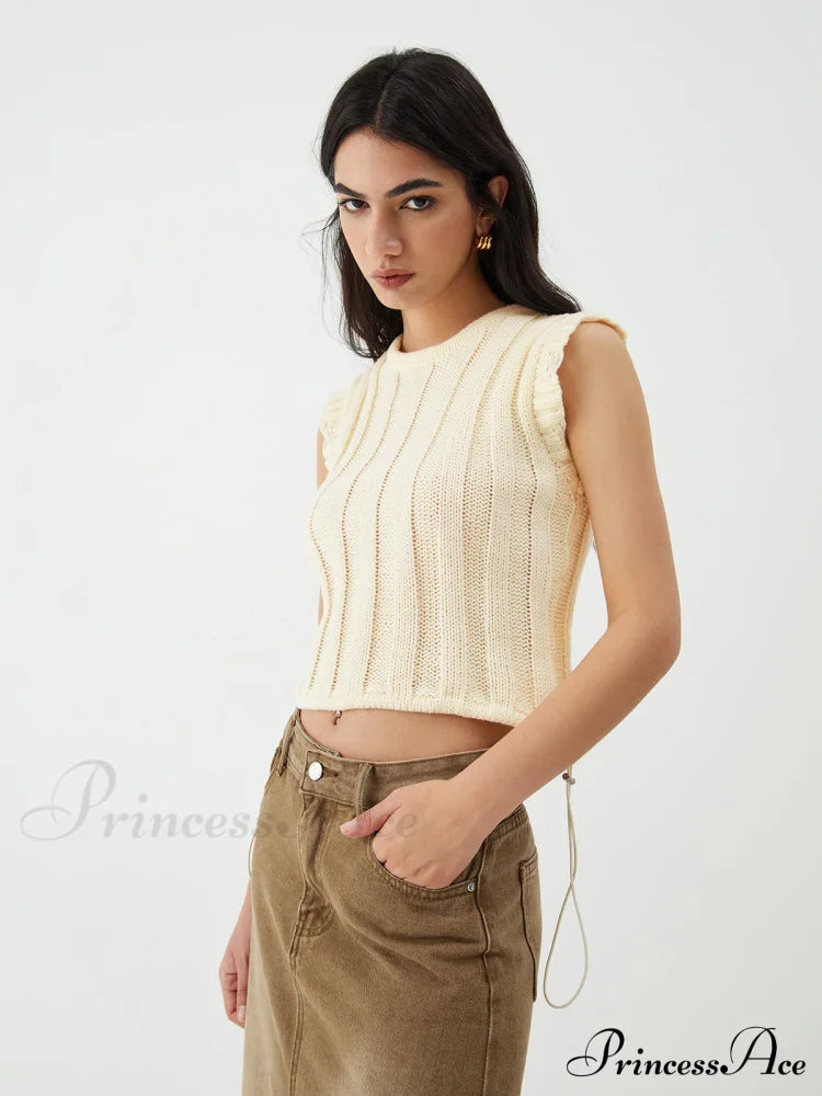 Drawstring Crochet Graceful Sweater Vest image 2