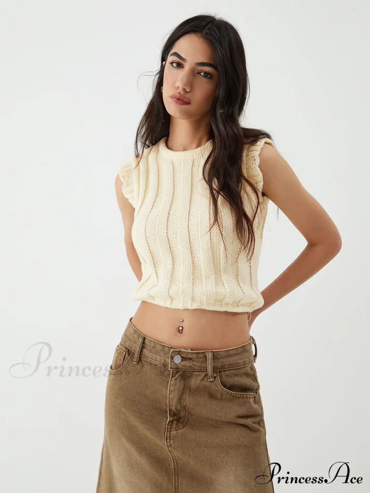 Drawstring Crochet Graceful Sweater Vest image 1