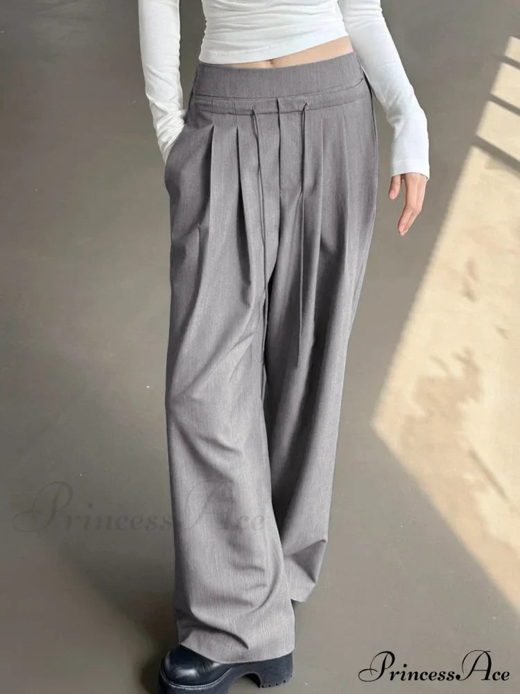 Drawstring Pleat Wide Trendy Leg Dress Pants image 2