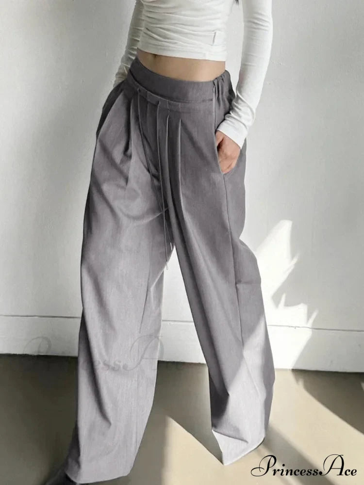 Drawstring Pleat Wide Trendy Leg Dress Pants image 1