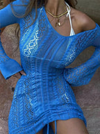 Drawstring Ruched Knit Mini Dress image 3
